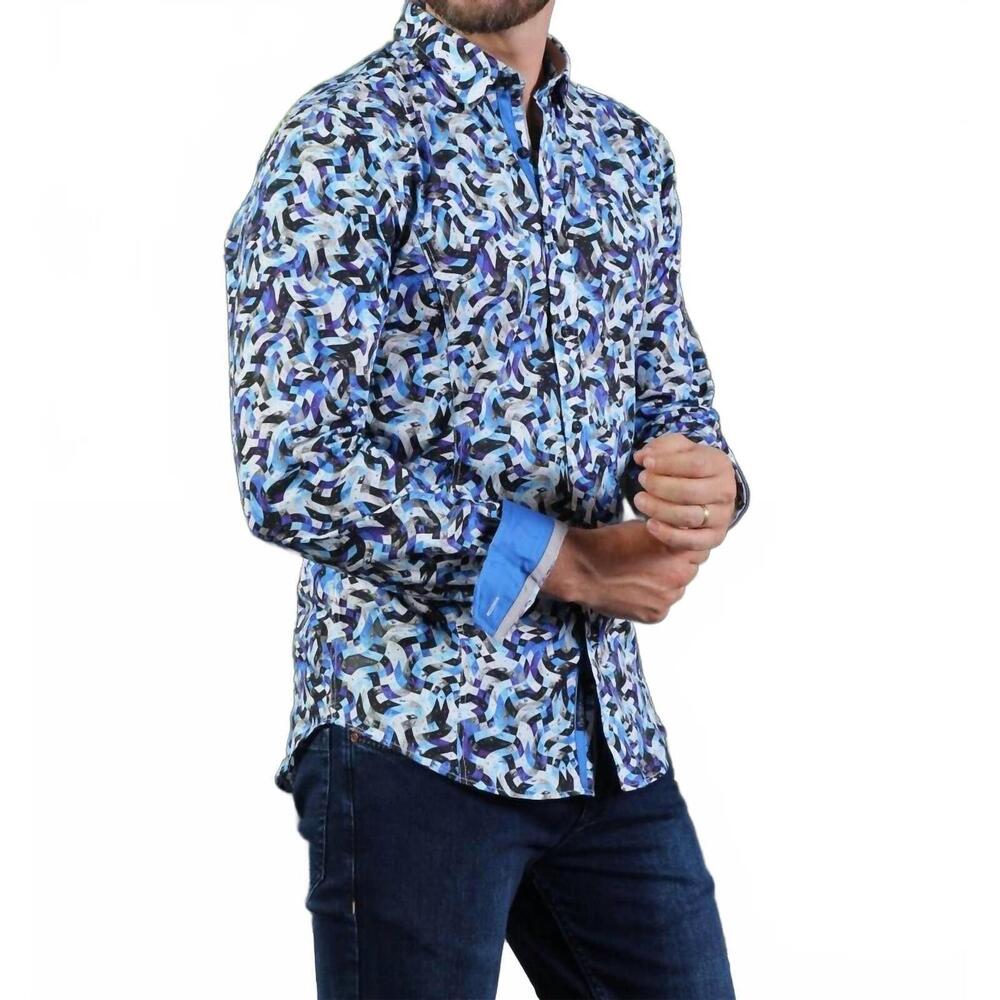 NEW EIGHT X wave button down shirt in blue